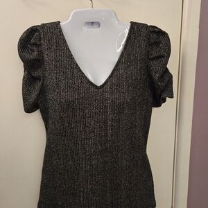 Express Shimmering Black Puff Sleeve Blouse